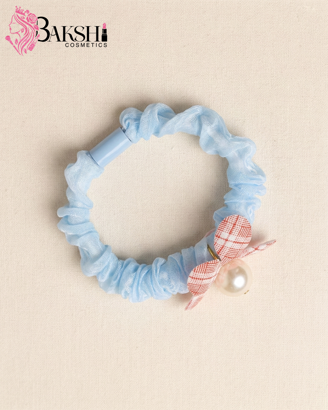 Lilac Plaid Flower Scrunchie -Blue
