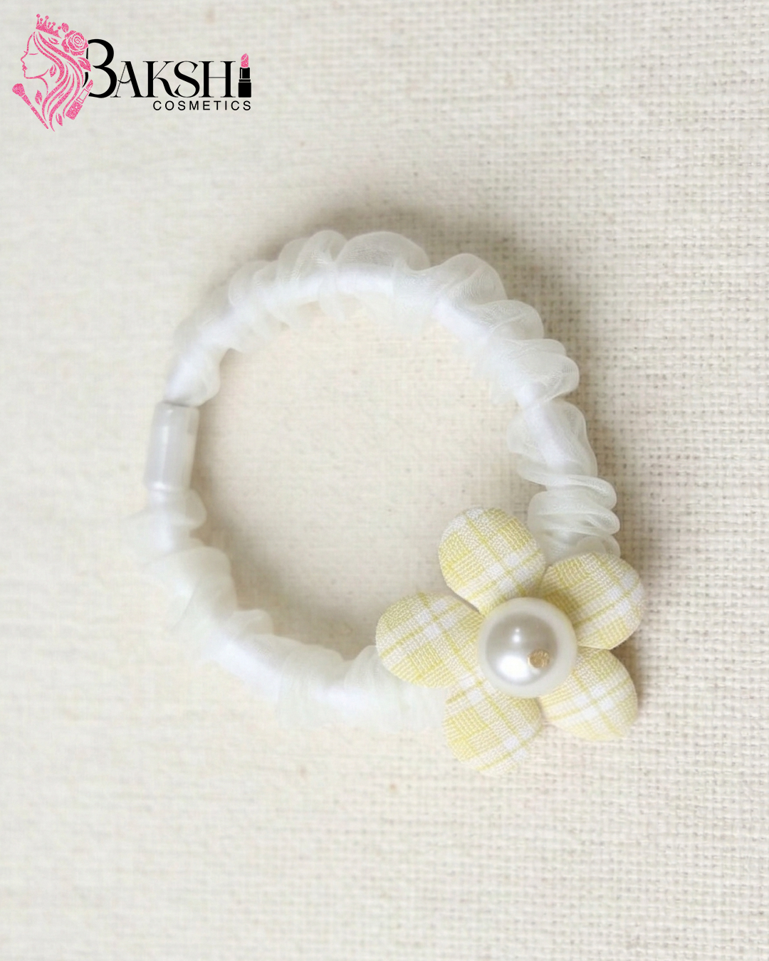 Lilac Plaid Flower Scrunchie-White
