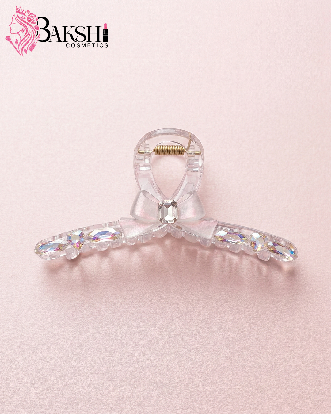Crystal Bow Hair Claw (Pink)