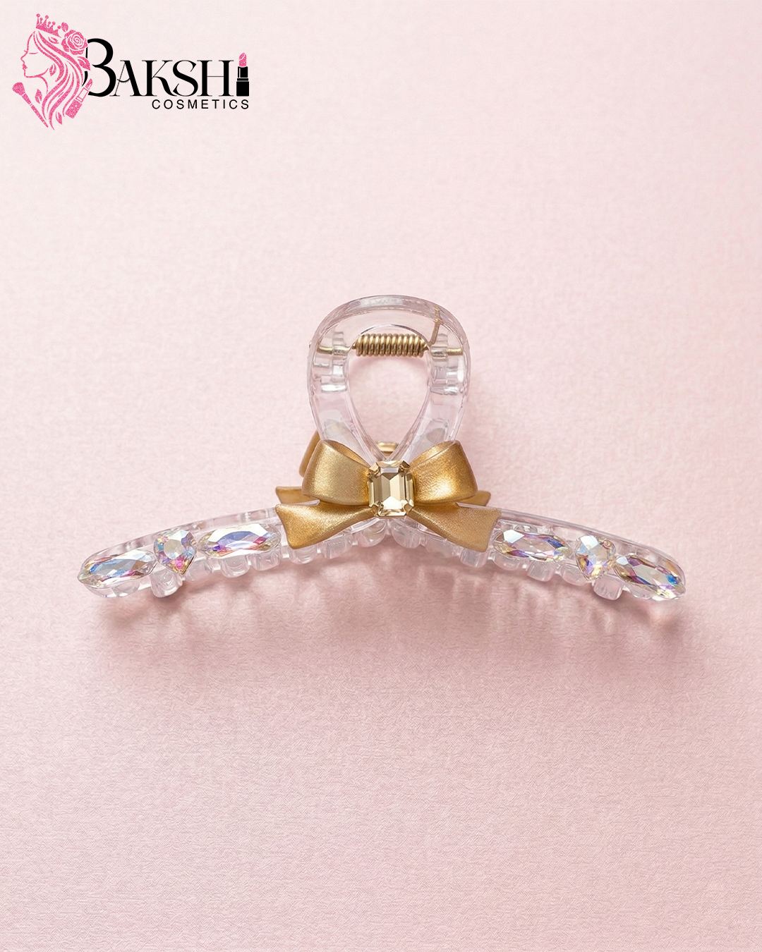 Golden Crystal Bow Hair Claw