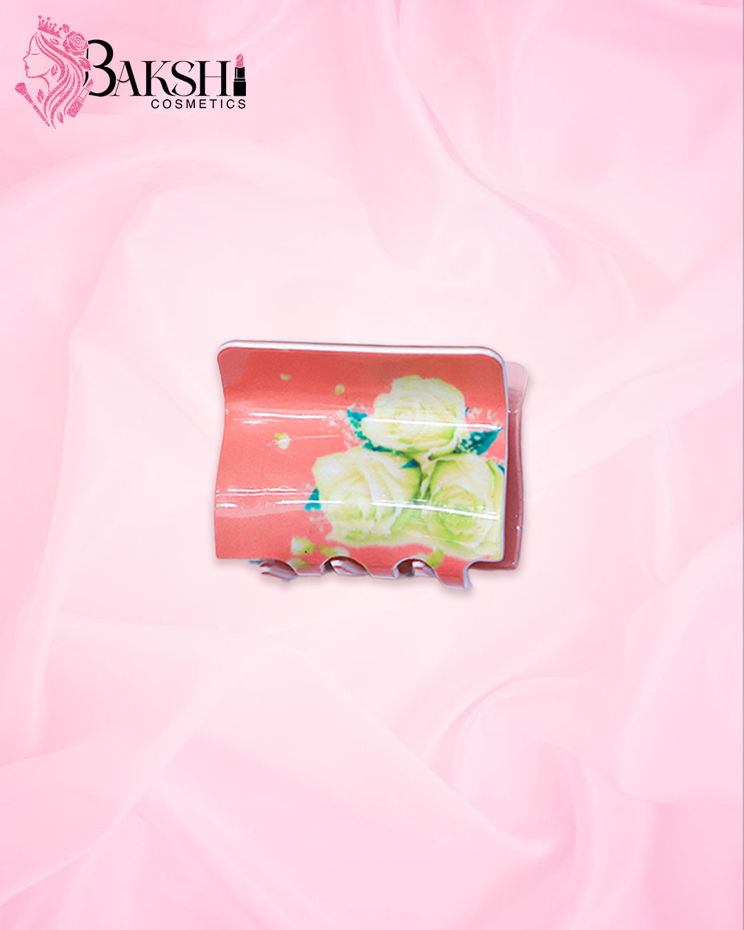 White Rose Printed Square Hair Claw