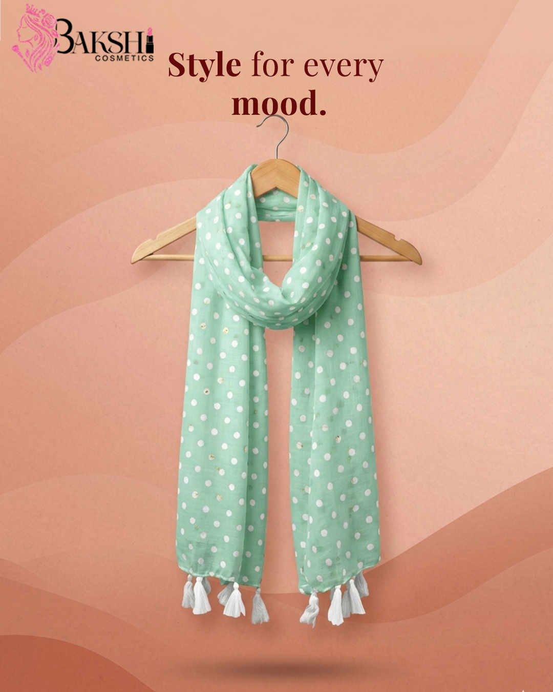 Mint Whisper Polka Dot Stole with Tassel Trim