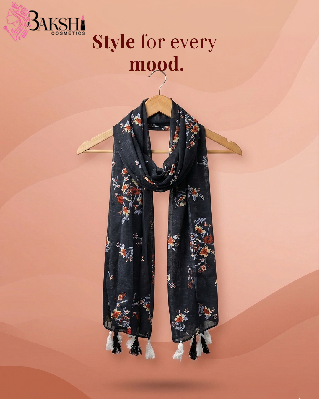 Charcoal Grey Autumn Floral Stole