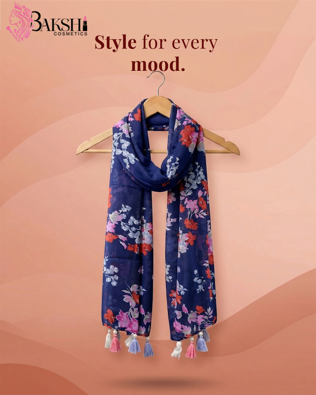 Navy Azure Floral Stole