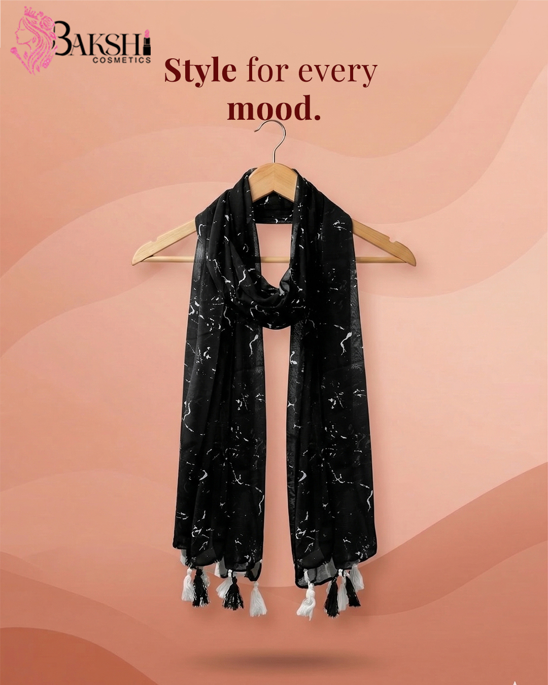 Midnight Black Marble Print Stole