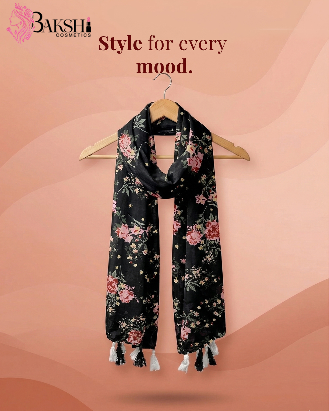 Black Rose Garden Floral Stole