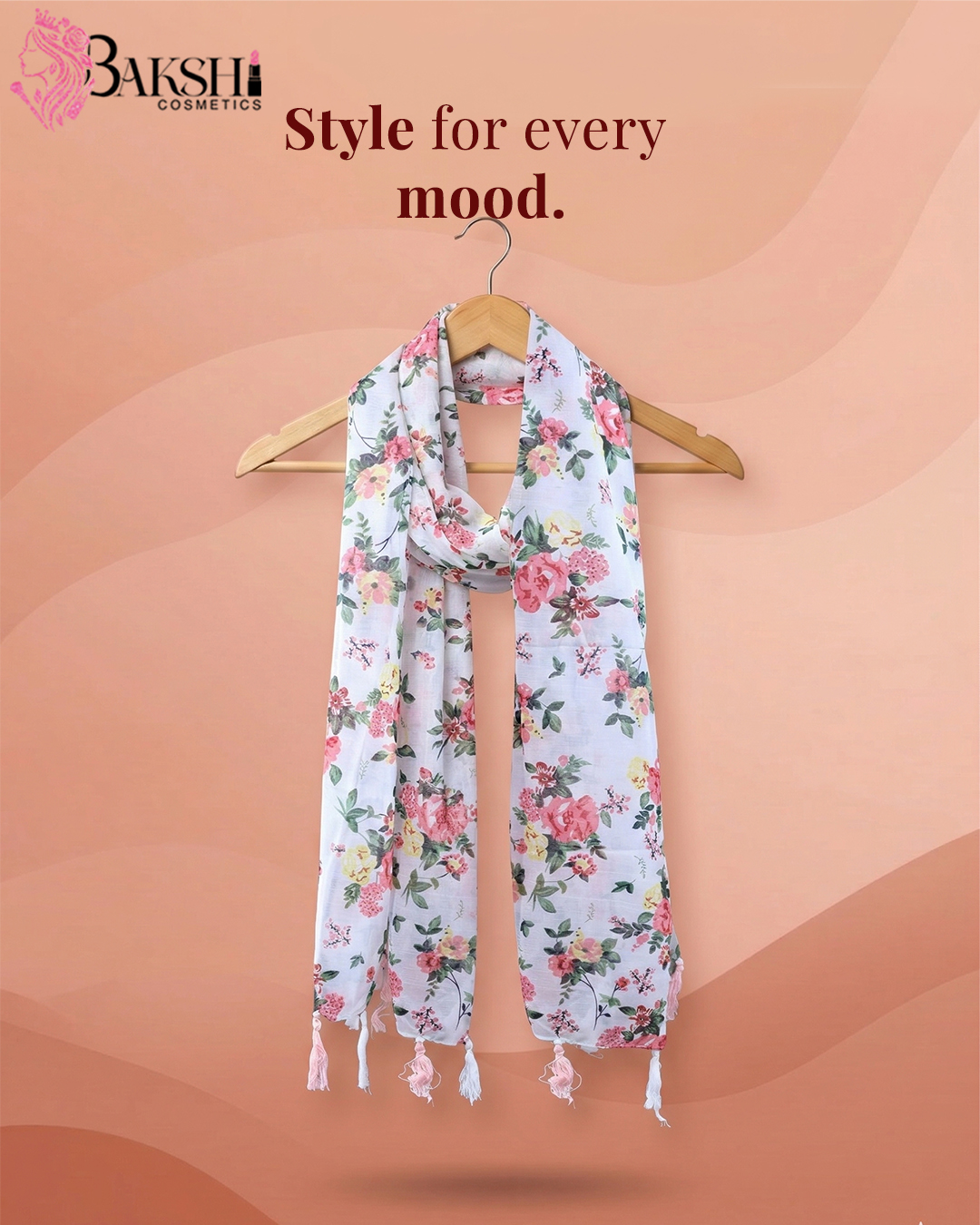 Vintage White Peony Floral Stole with Pink Tassels