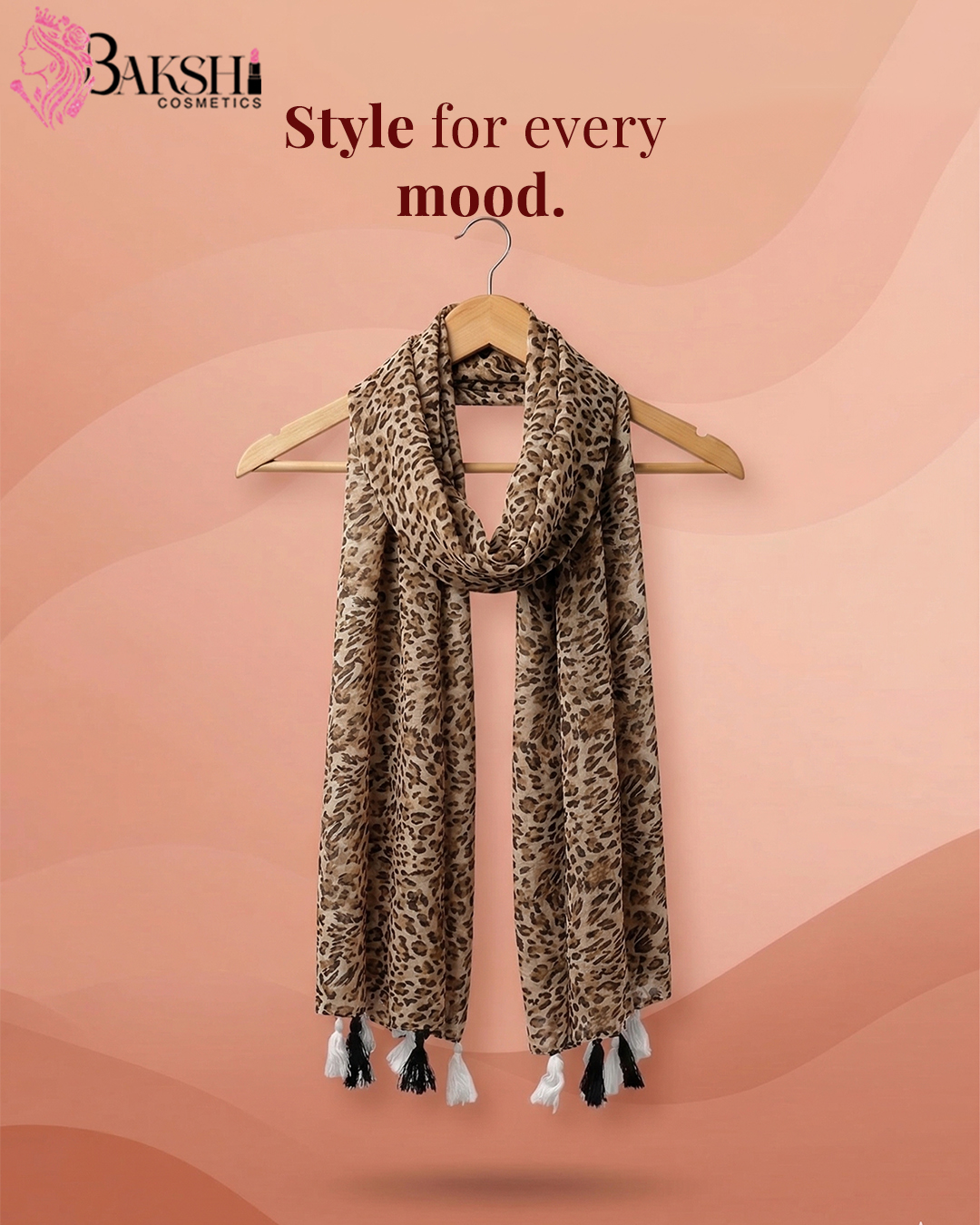 Safari Leopard Print Stole with Contrast Tassels