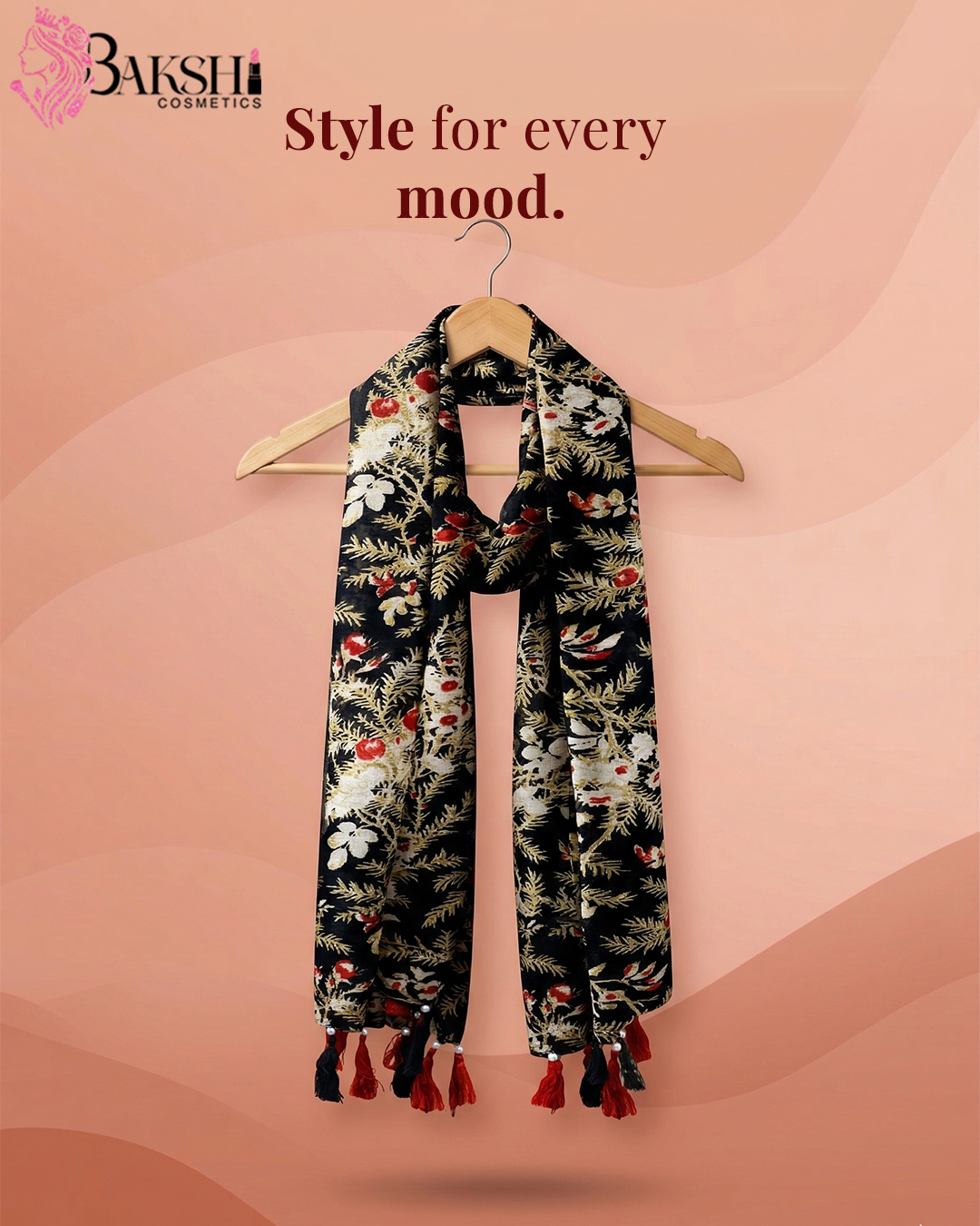 Botanical Black & Gold Fern Print Stole