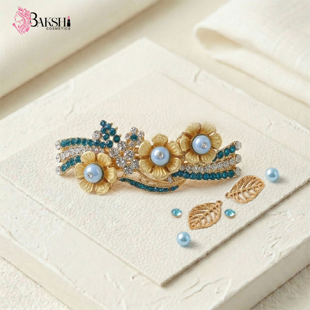 Golden Bloom & Azure Pearl Barrette