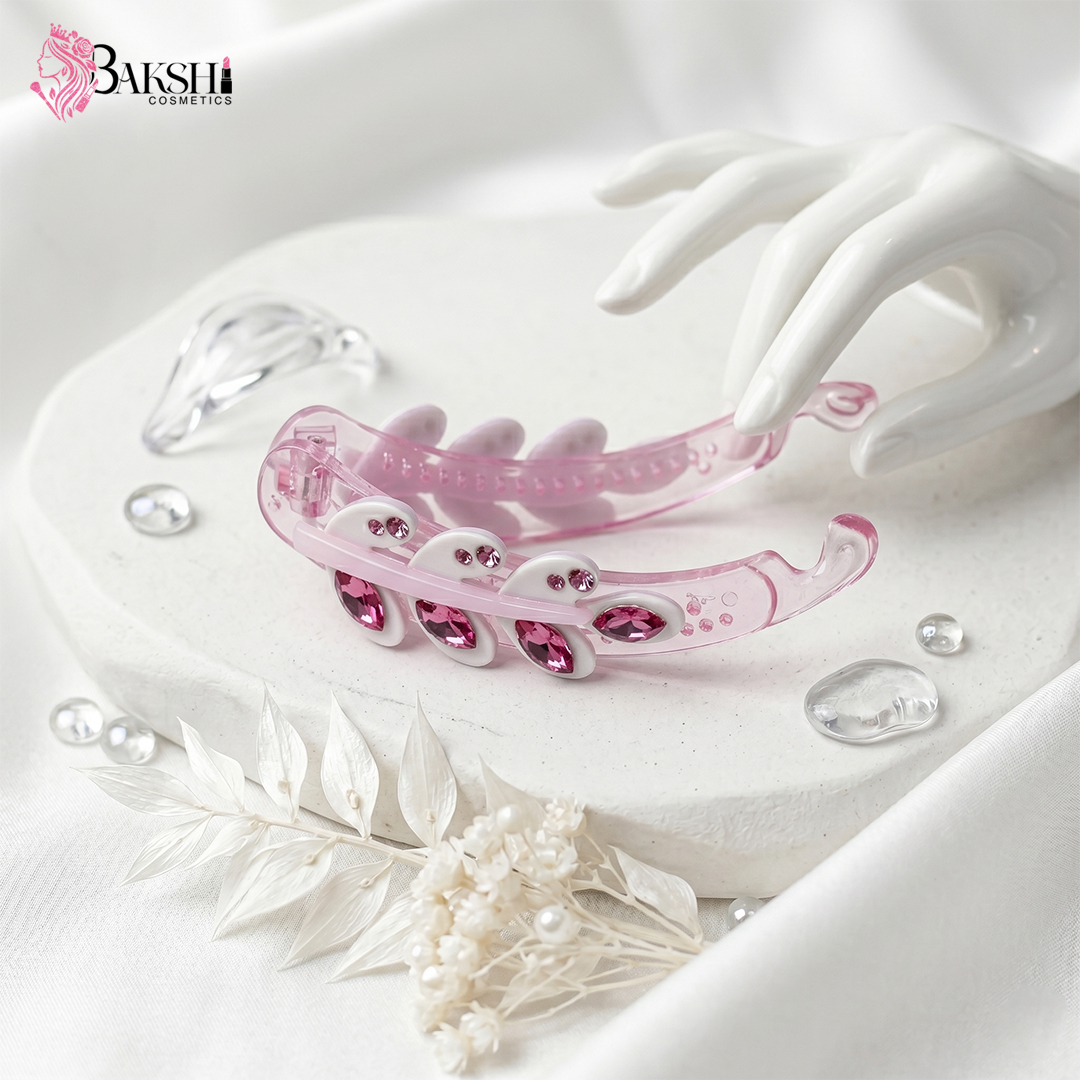 Sapphire Leaf Crystal Banana Clip (Pink)