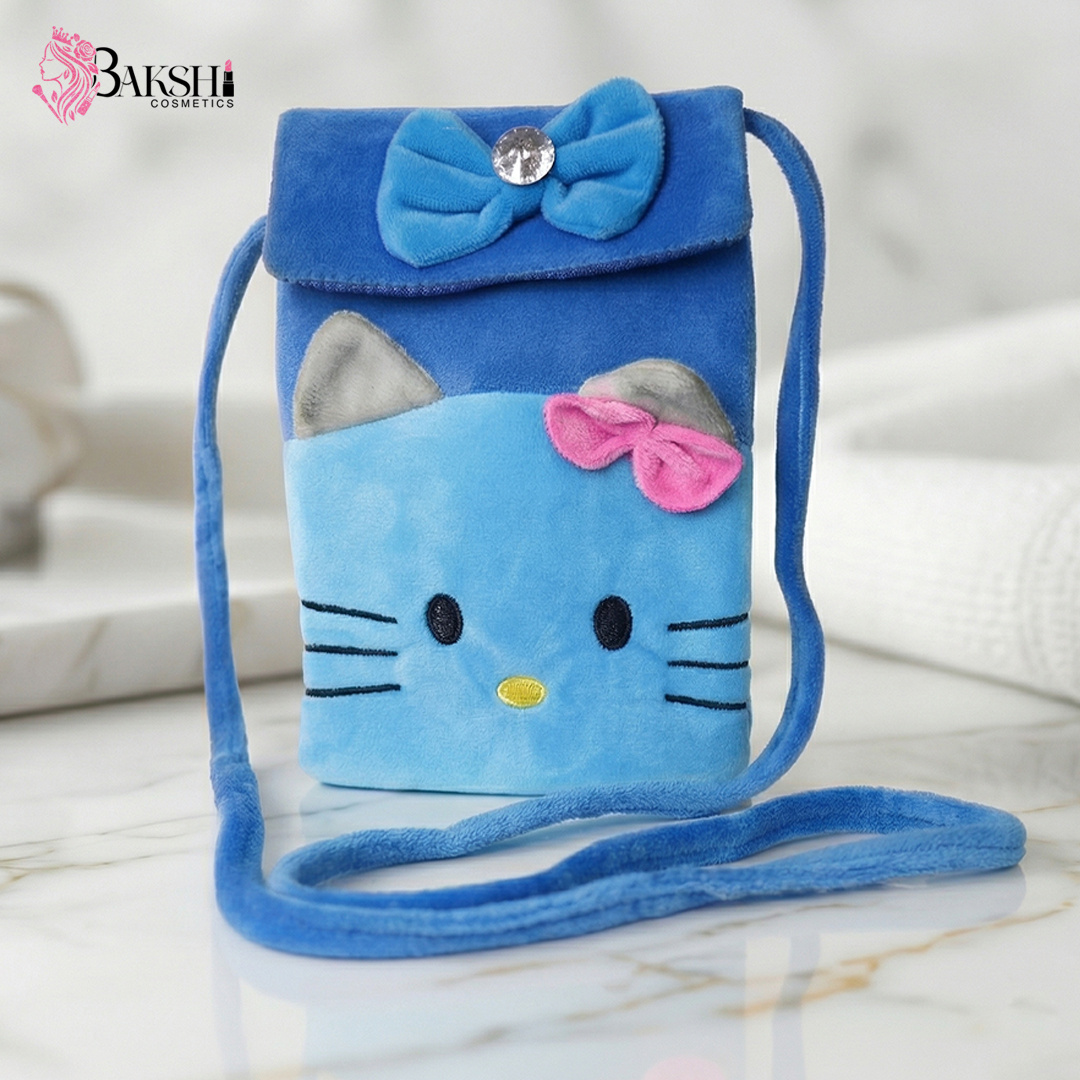 Blue Meow Velvet Sling Bag