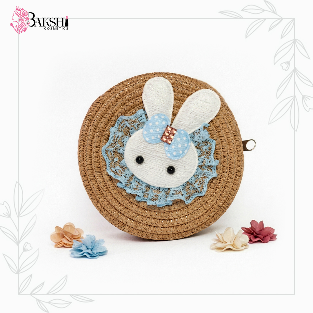 Cute Bunny Woven Round Sling Bag for Kids – Brown