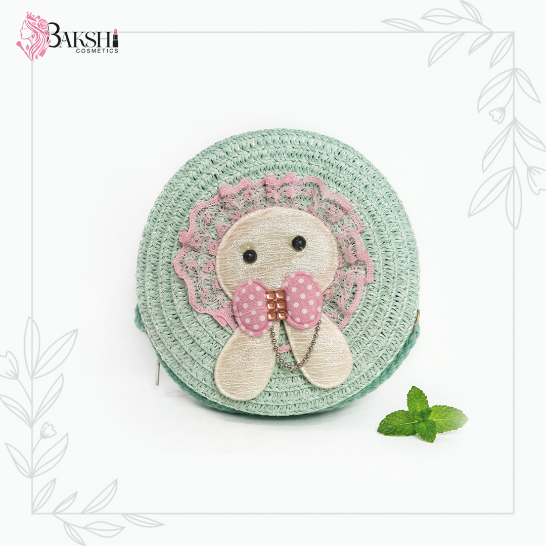 Cute Bunny Woven Round Sling Bag for Kids-Green
