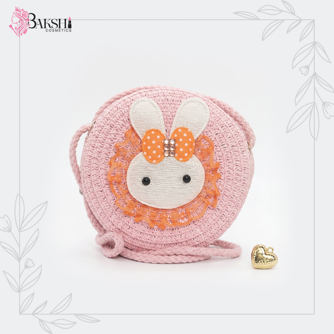 Cute Bunny Woven Round Sling Bag for Kids – Pink