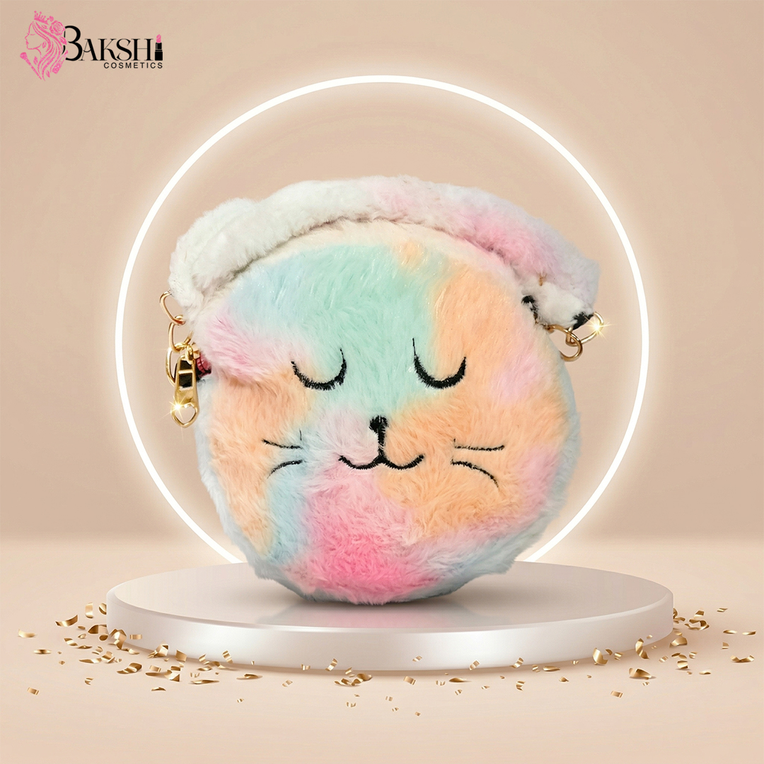 Whimsical Tie-Dye Plush Cat Sling Bag for Kids
