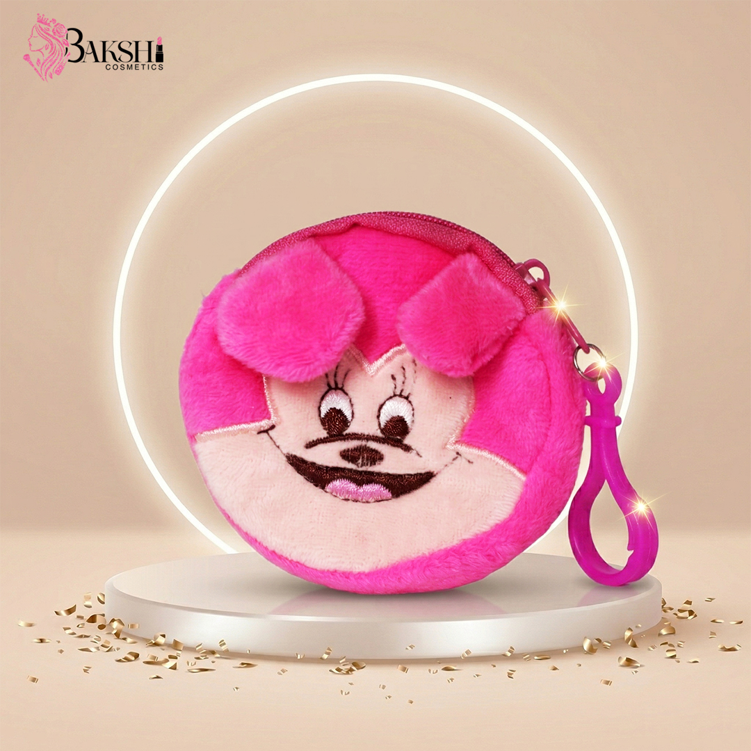 Adorable Pink Character Plush Mini Coin Pouch & Keychain