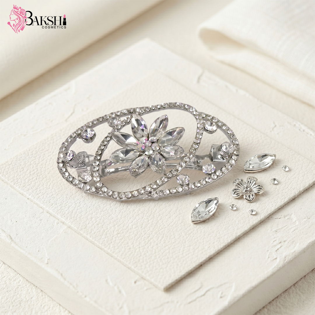Silver Frost Crystal Floral Barrette