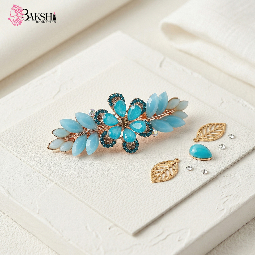 Ethereal Sky Blue Leaf & Flower Clip