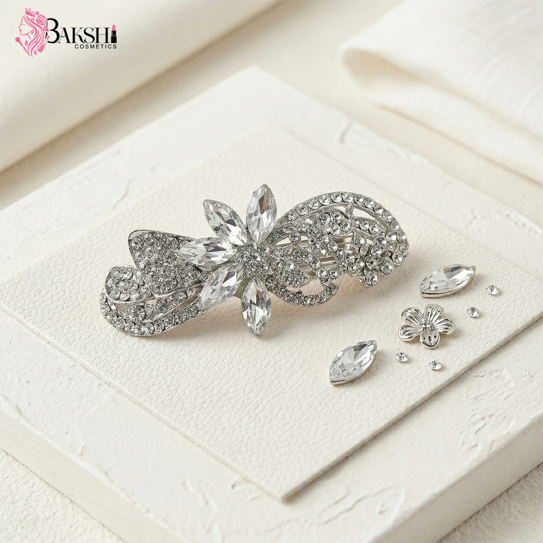 Silver Frost Crystal Floral Barrette
